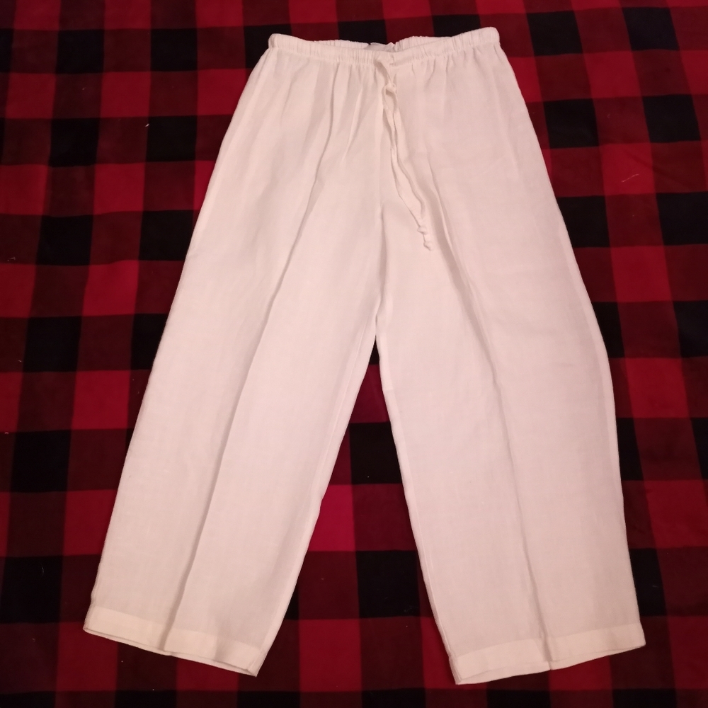 HOT COTTON LINEN CROPPED BEACH PANTS LNC SMALL